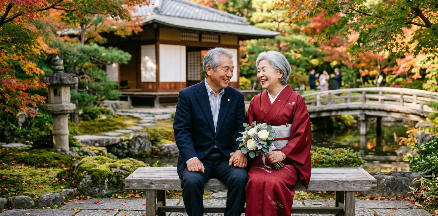 仲良く銀婚式を迎える夫婦のイメージ